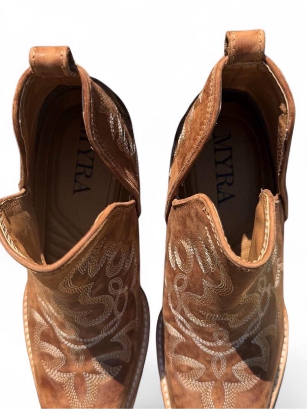 Myra Prairie Dream Brown Leather Western Cowgirl Ankle Boots 7 NWOT - Picture 5 of 8